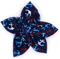 The Worthy Dog Anchors Ahoy Flower Dog Collar Accessory, Navy, Large