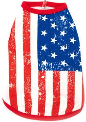The Worthy Dog Vintage Flag Machine Washable Dog Tee Shirt, Red/White/Blue, Medium