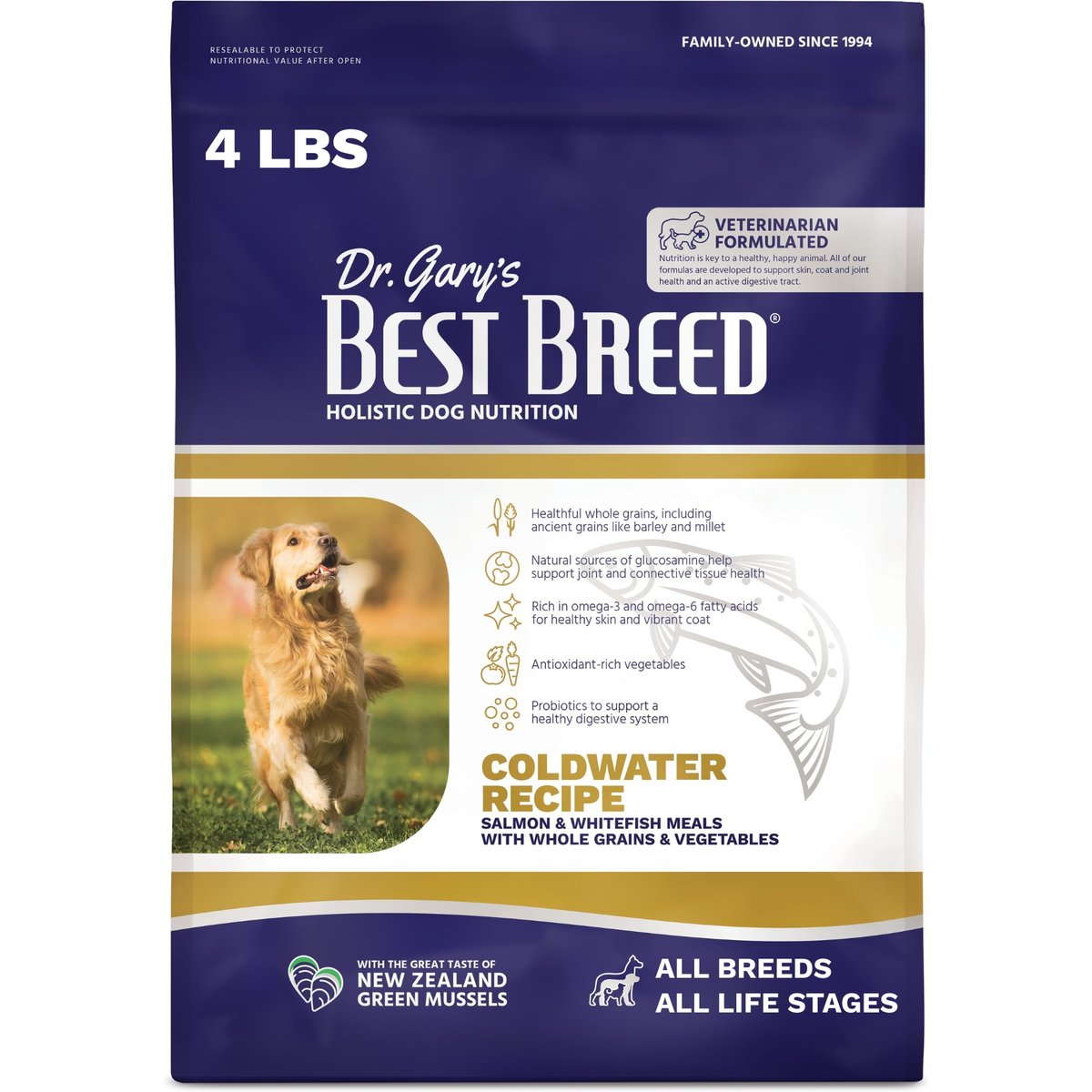 Dr. Gary's Best Breed Coldwater Recipe Salmon & Whitefish Meals Dry Dog Food, 4-lb bag
