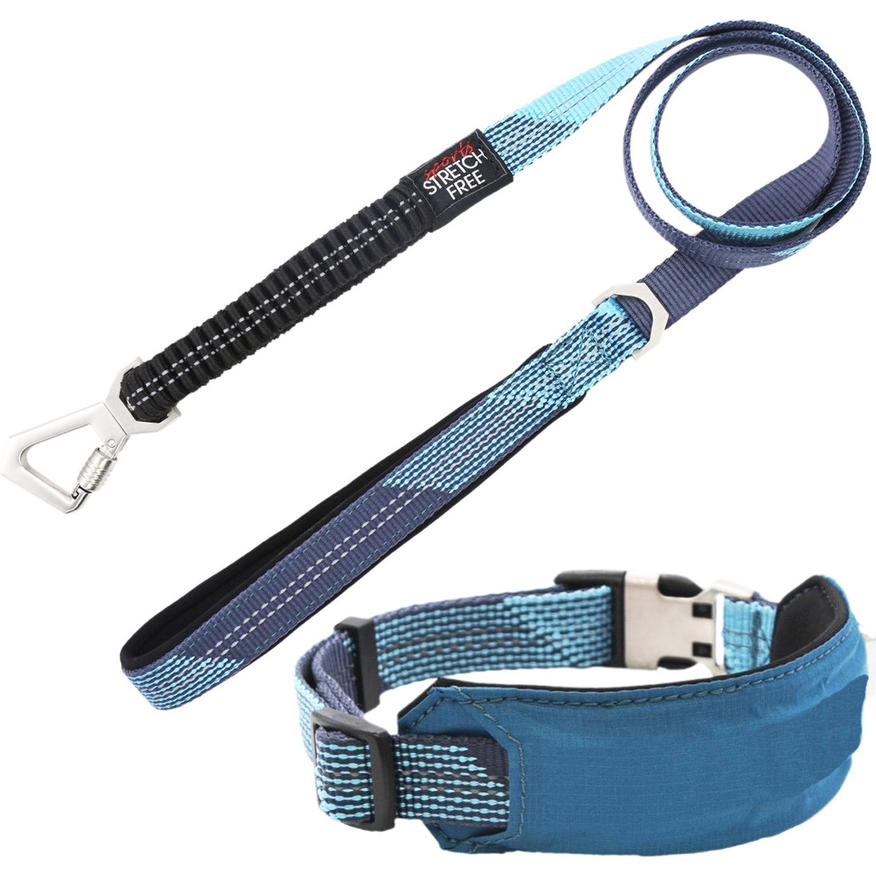 Pet Life Geo-prene 2-in-1 Shock Absorbing Neoprene Padded Reflective Dog Leash & Collar, Blue, Large