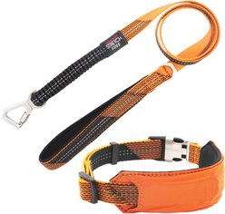 Pet Life Geo-prene 2-in-1 Shock Absorbing Neoprene Padded Reflective Dog Leash & Collar, Orange, Medium