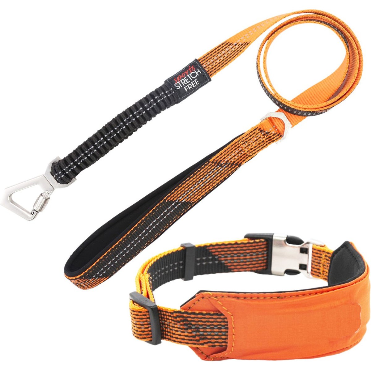 Pet Life Geo-prene 2-in-1 Shock Absorbing Neoprene Padded Reflective Dog Leash & Collar, Orange, Medium