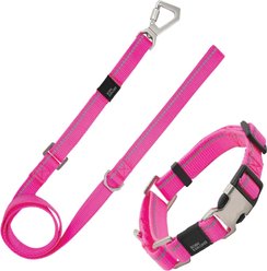 Pet Life Advent Outdoor Series 3M Reflective 2-in-1 Durable Martingale Training Dog Leash & Collar, Pink, Large