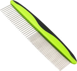 Pet Life Grip Ease Wide & Narrow Tooth Grooming Dog & Cat Comb, Green