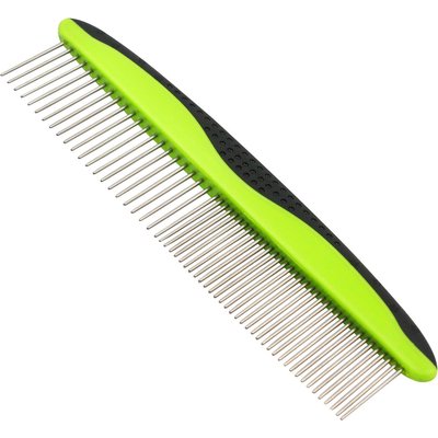 Pet Life Pet Life Grip Ease Wide & Narrow Tooth Grooming Dog & Cat Comb, Green