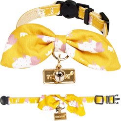 Touchcat Shepherd Polyester Cat Collar with Bow, Yellow, Large: 7.87 to 11.81-in neck, 0.39-in wide