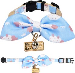Touchcat Shepherd Polyester Cat Collar with Bow, Blue, Small: 5.9 to 9-in neck, 0.39-in wide