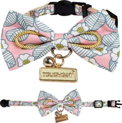 Touchcat Floral Polyester Cat Collar with Bow, Pink, Small: 5.9 to 9-in neck, 0.39-in wide
