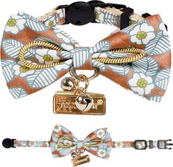 Touchcat Floral Polyester Cat Collar with Bow, Brown, Large: 7.87 to 11.81-in neck, 0.39-in wide