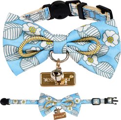 Touchcat Floral Polyester Cat Collar with Bow, Blue, Small: 5.9 to 9-in neck, 0.39-in wide