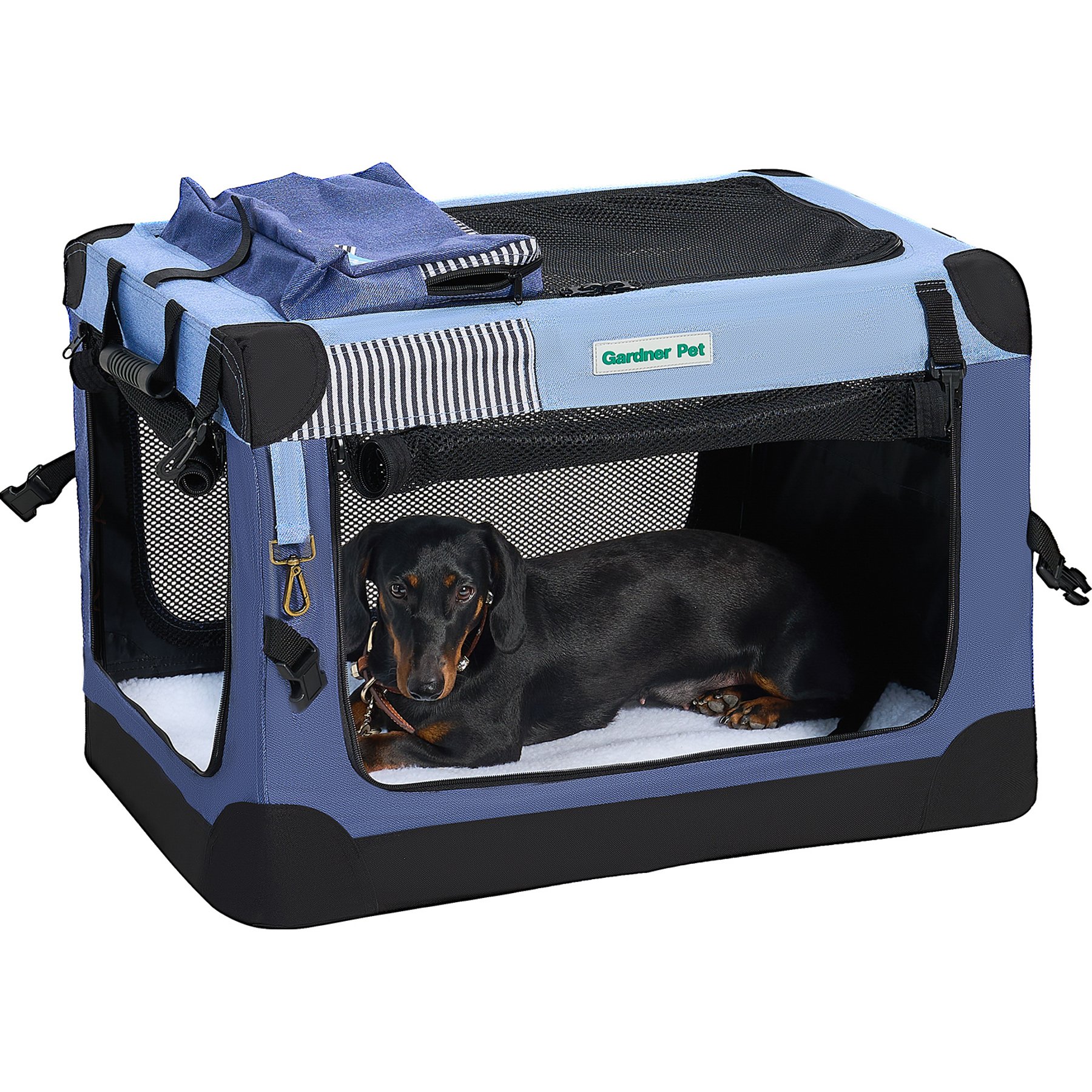 Gardner Pet Collapsible 3-door Soft-sided Dog Crate, Blue, Small