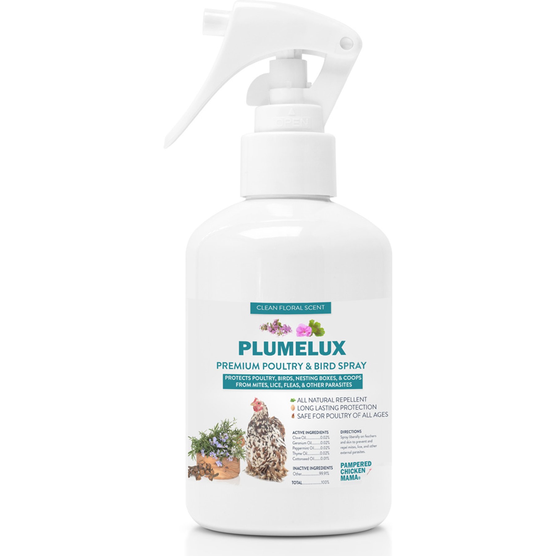 Pampered Chicken Mama PlumeLux Deter Mite, Lice & Flea Premium Chicken Feather Spray Fly & Insect Control, 32-fl oz