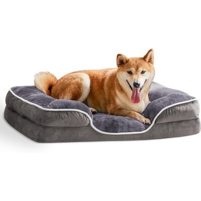 Bencmate Bencmate Memory Foam Orthopedic Pillow Dog Bed with Washable Removable Cover, Non-Slip Base & Waterproof Liner, Grey, 42.1 x 31.8 x 6.4-in