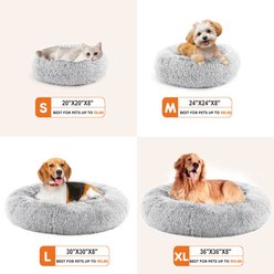 Bencmate Calming & Anti-Anxiety Cozy Donut Fluffy Washable Pillow Dog & Cat Bed, Grey, 36-in slide 2 of 8