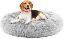 Bencmate Calming & Anti-Anxiety Cozy Donut Fluffy Washable Pillow Dog & Cat Bed, Grey, 36-in