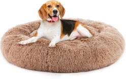 Bencmate Calming & Anti-Anxiety Cozy Donut Fluffy Washable Pillow Dog & Cat Bed, Brown, 30-in