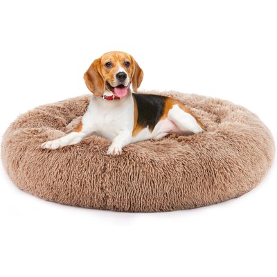 Bencmate Bencmate Calming & Anti-Anxiety Cozy Donut Fluffy Washable Pillow Dog & Cat Bed, Brown, 36-in