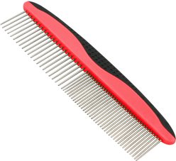 Pet Life Grip Ease Wide & Narrow Tooth Grooming Dog & Cat Comb, Red