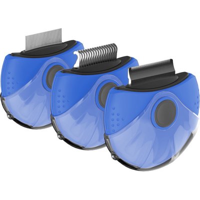 Pet Life Pet Life Axler Triple Rotating Rake Deshedding & Dematting Grooming Dog & Cat Comb, Blue