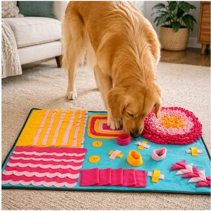 Pet Life Sniffer Snack Interactive Feeding Snuffle Dog & Cat Mat, Blue/Pink/Orange