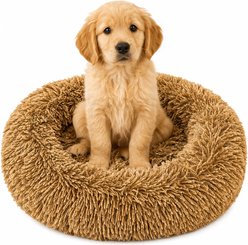 Pet Life Nestler High-Grade Plush & Soft Rounded Dog Bed, Khaki, Medium slide 1 of 5