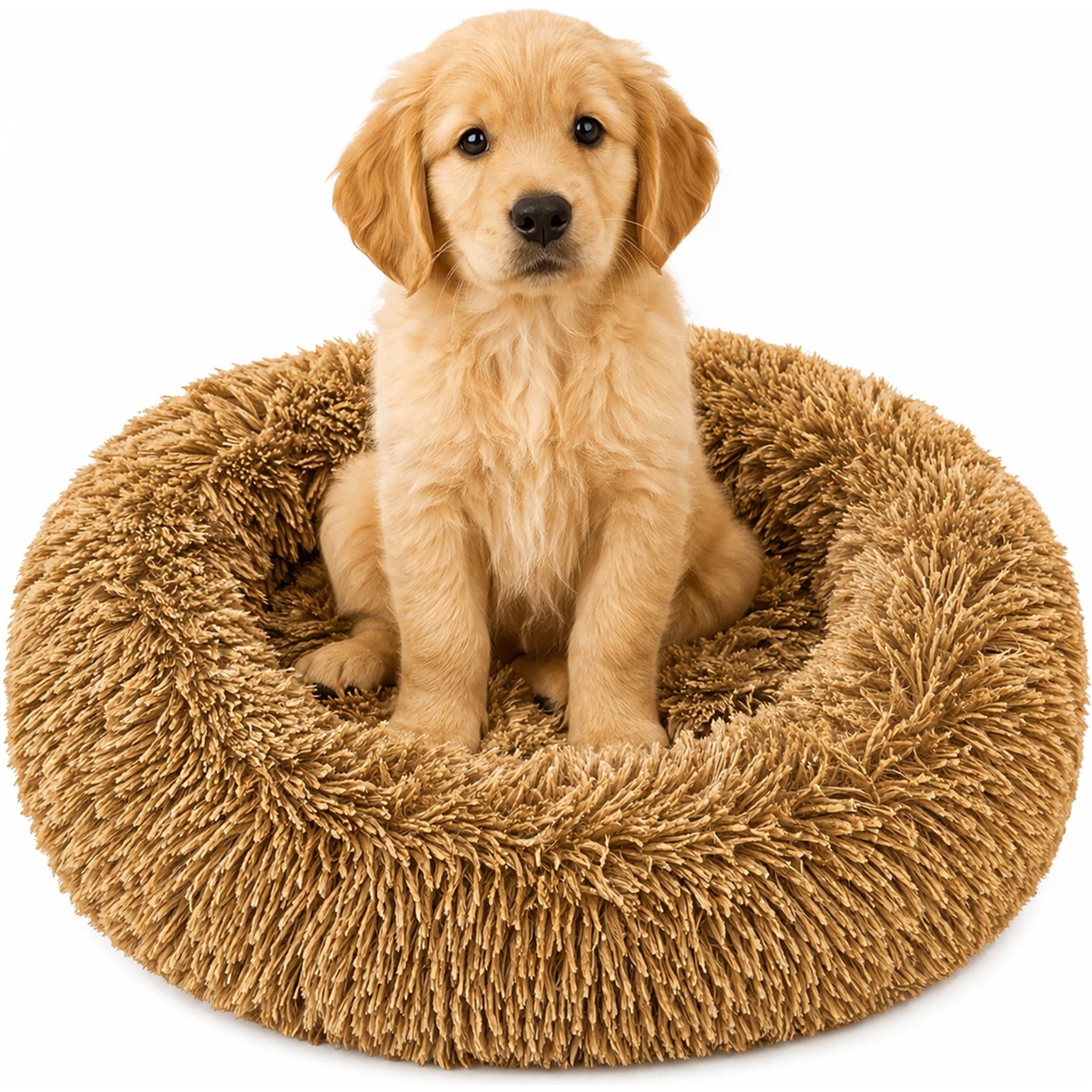Pet Life Nestler High-Grade Plush & Soft Rounded Dog Bed, Khaki, Medium