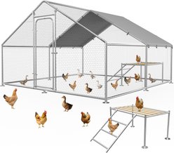 Fuzzy Bird Pointed-Top with Adjustable Support Platform, Waterproof & UV-Resistant Cover Metal Spire & Stand Chicken Coop, Silver, 13.1 x 9.8 x 6.4-ft