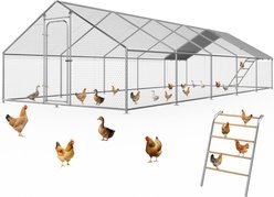 Fuzzy Bird Pointed-Top with Adjustable Support Brackets, Equipped with Waterproof & UV-Resistant Cover Metal Spire Chicken Coop, Silver, 32.8 x 9.8 x 6.4-ft