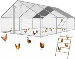 Fuzzy Bird Pointed-Top with Adjustable Support Brackets, Equipped with Waterproof & UV-Resistant Cover Metal Spire Chicken Coop, Silver, 19.7 x 13.1 x 6.4-ft slide 1 of 8