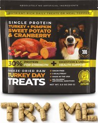 Pup Choice Turkey Day Treats with Sweet Potato, Pumpkin & Cranberry Freeze-Dried Raw Treats for Training & Topping, 5.5-oz bag, 300 count