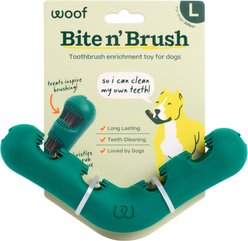 Woof Bite n' Brush Dog Toothbrush Toy Dental Stick Dispenser, Green, Large