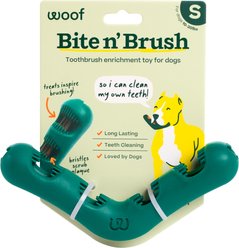 Woof Bite n' Brush Dog Toothbrush Toy Dental Stick Dispenser, Green, Small