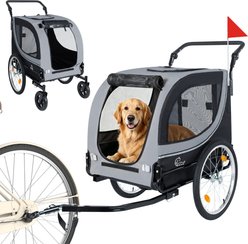 Yafylly 2-in-1 Foldable Carrier Cart with Two 8-in Front Caster & 20-in Quick Release Air-Filled Wheels Stroller Dog Bicycle Trailer, Medium, Gray