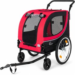 Yafylly 2-in-1 Foldable Carrier Cart with Two 8-in Front Caster & 20-in Quick Release Air-Filled Wheels Stroller Dog Bicycle Trailer, Medium, Red