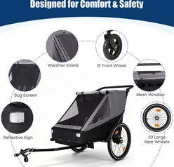 Yafylly 2-in-1 Foldable Compact Storage with Universal Bike Hitch Stroller Dog & Cat Bicycle Trailer, Medium, Gray slide 2 of 8