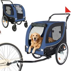 Yafylly 2-in-1 Foldable Carrier Cart with Two 8-in Front Caster & 20-in Quick Release Air-Filled Wheels Stroller Dog Bicycle Trailer, Medium, Dark Blue