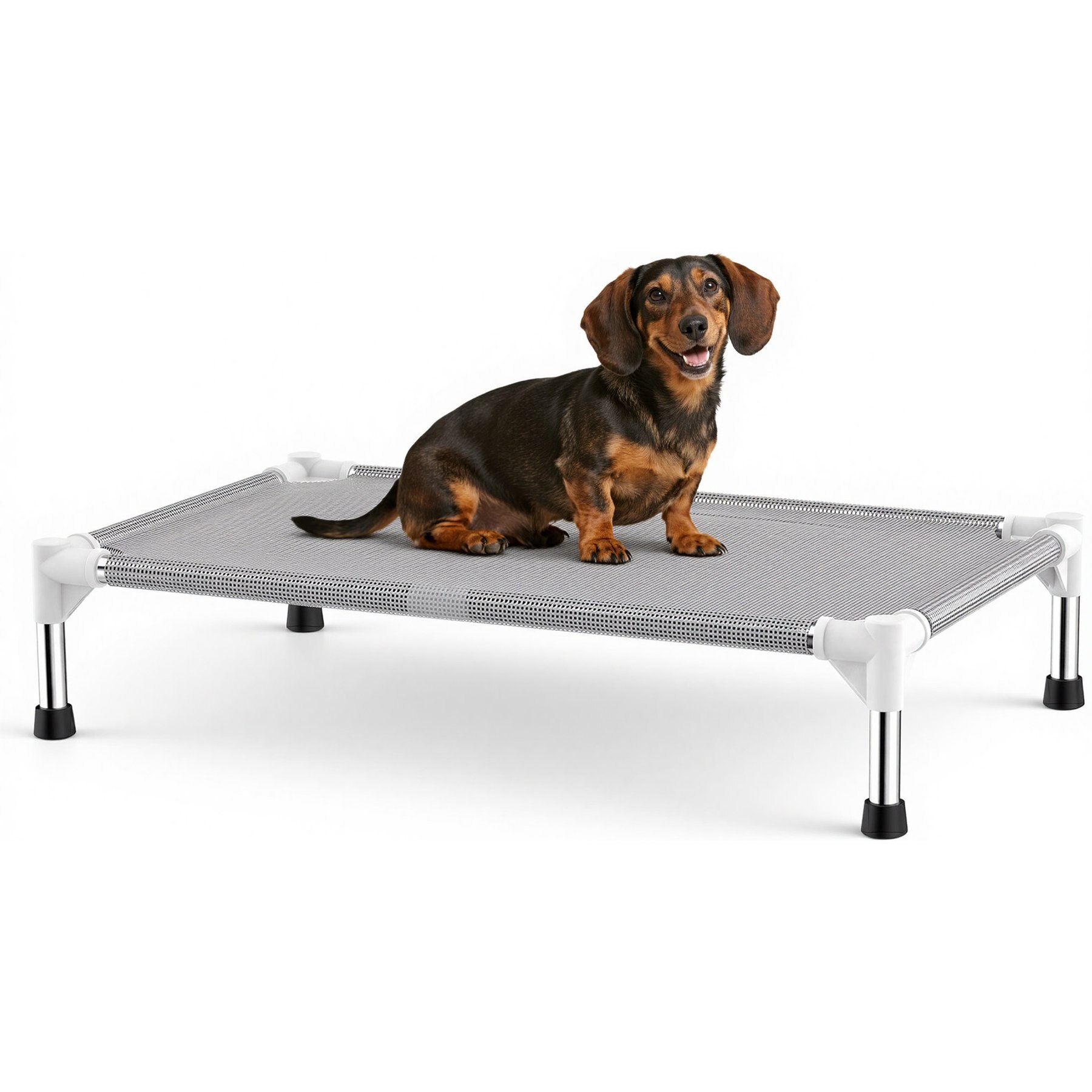 Caghash Stainless-Steel Framed Elevated Cooling Dog Bed with Teslin Breathable Mesh, Grey, 34 x 20 x 8-in