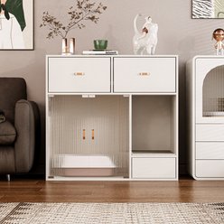 ATJafurn Modern Furniture Style Cat Litter Box Enclosure with Storage, White