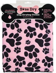 Bone Dry Print Paw Microfiber Drying Dog Towel, Pink