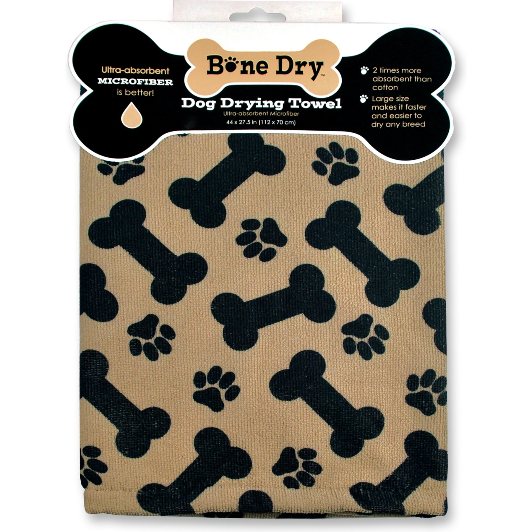 Bone Dry Print Paw Bone Drying Dog Towel, Taupe