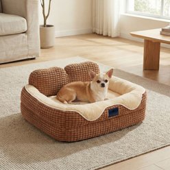 Veehoo Orthopedic Egg-Crate Foam Bolster Dog Bed with Sides & Removable Washable Cover, Mocha Brown, Small: 24 x 18 x 8-in