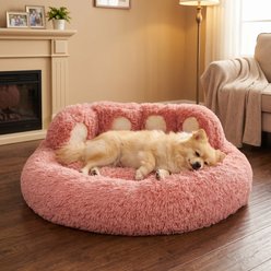 Kylinsure Round Plush Calming Donut Dog & Cat Bed, Pink, Medium slide 1 of 9