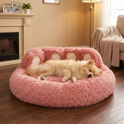 Kylinsure Kylinsure Round Plush Calming Donut Dog & Cat Bed, Pink, Medium