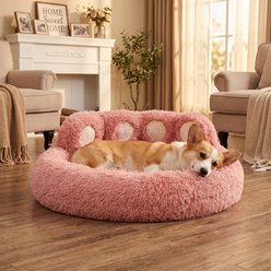 Kylinsure Round Plush Calming Donut Dog & Cat Bed, Pink, Large