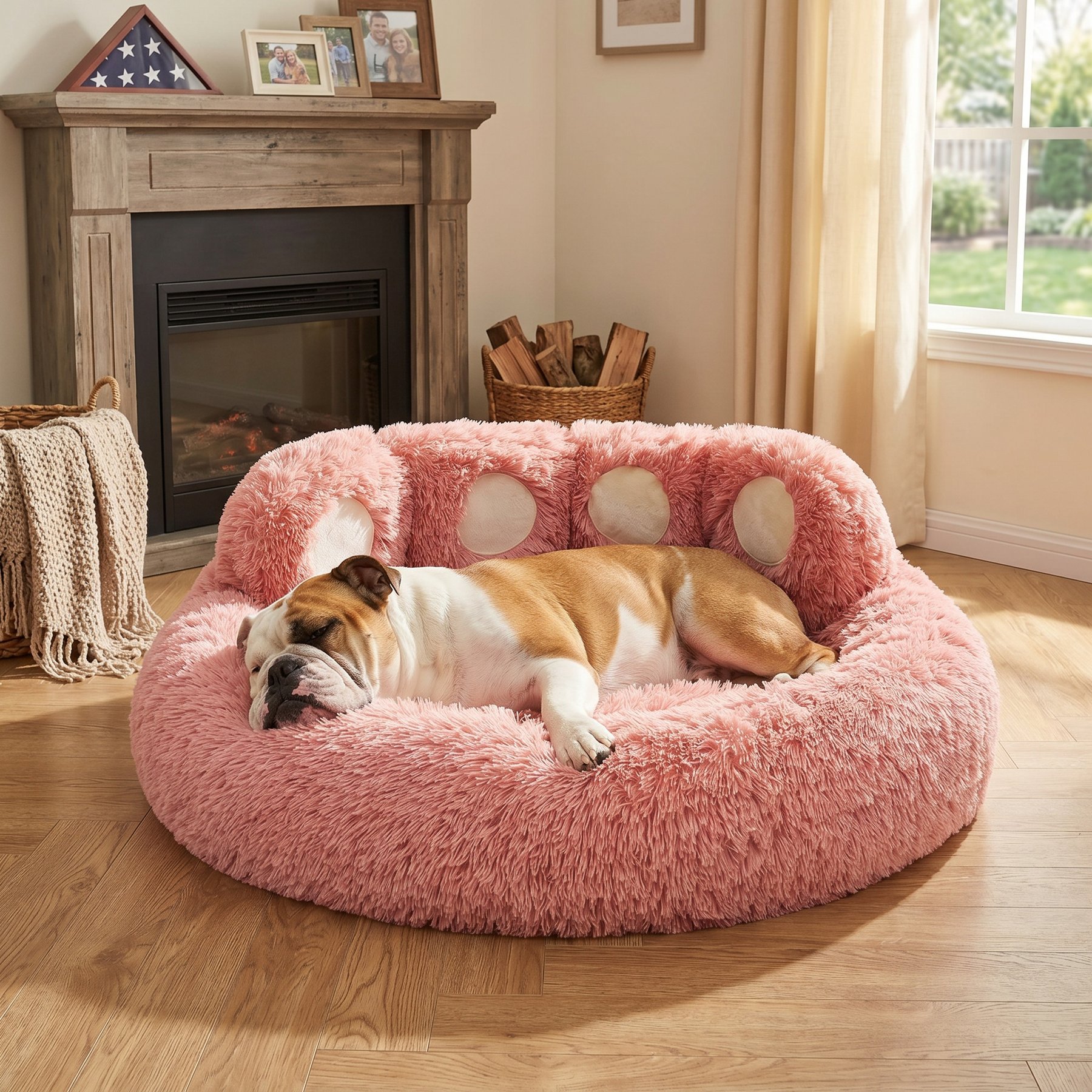 Kylinsure Round Plush Calming Donut Dog & Cat Bed, Pink, Medium/X-Large