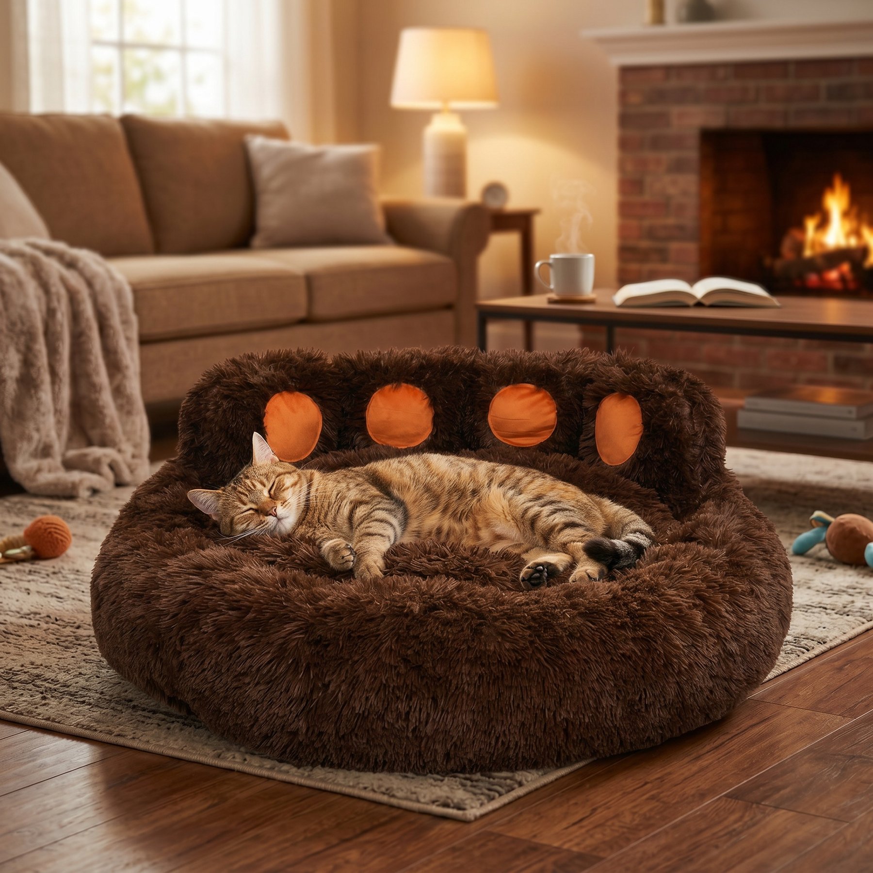 Kylinsure Round Plush Calming Donut Dog & Cat Bed, Coffee, Small