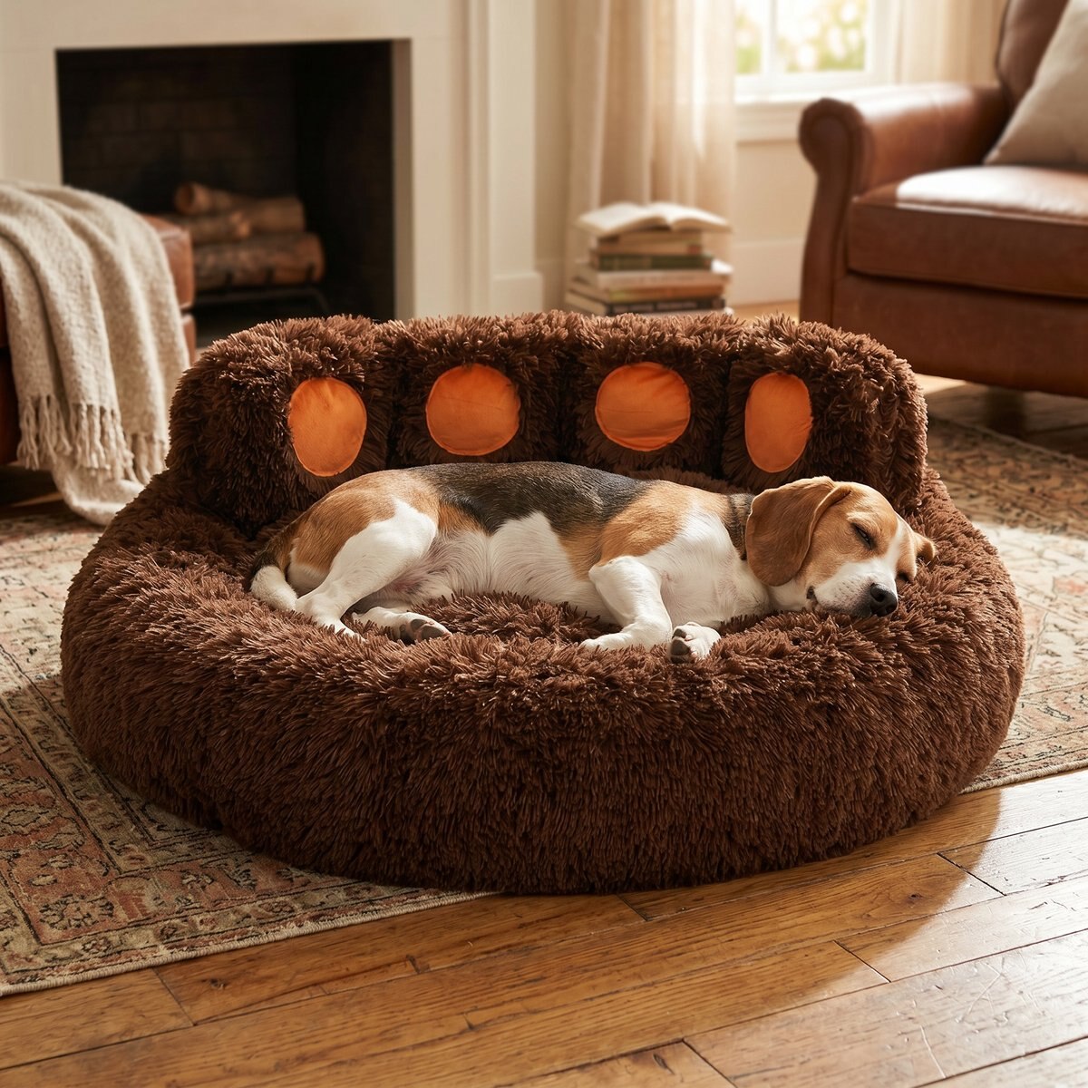Kylinsure Round Plush Calming Donut Dog & Cat Bed, Coffee, Large