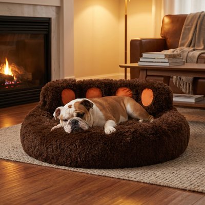 Kylinsure Kylinsure Round Plush Calming Donut Dog & Cat Bed, Coffee, Medium/X-Large
