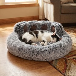 Kylinsure Round Plush Calming Donut Dog & Cat Bed, Grey, Small