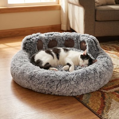 Kylinsure Kylinsure Round Plush Calming Donut Dog & Cat Bed, Grey, Small